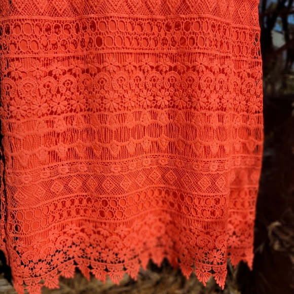 MACRAME boho y2k neon tangerine pull on detail hem dress - Picture 2 of 10